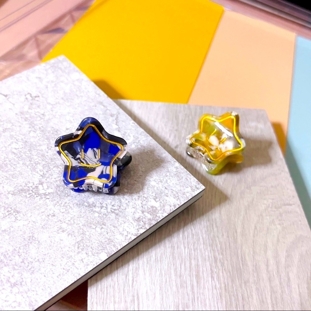 NEW 2pc Smiley Star Blue Yellow Mini Claw Clip Set | Eco-Friendly